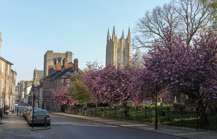 Bury St Edmunds Street with view of Cathedral Bury St Edmunds Street with view of Cathedral