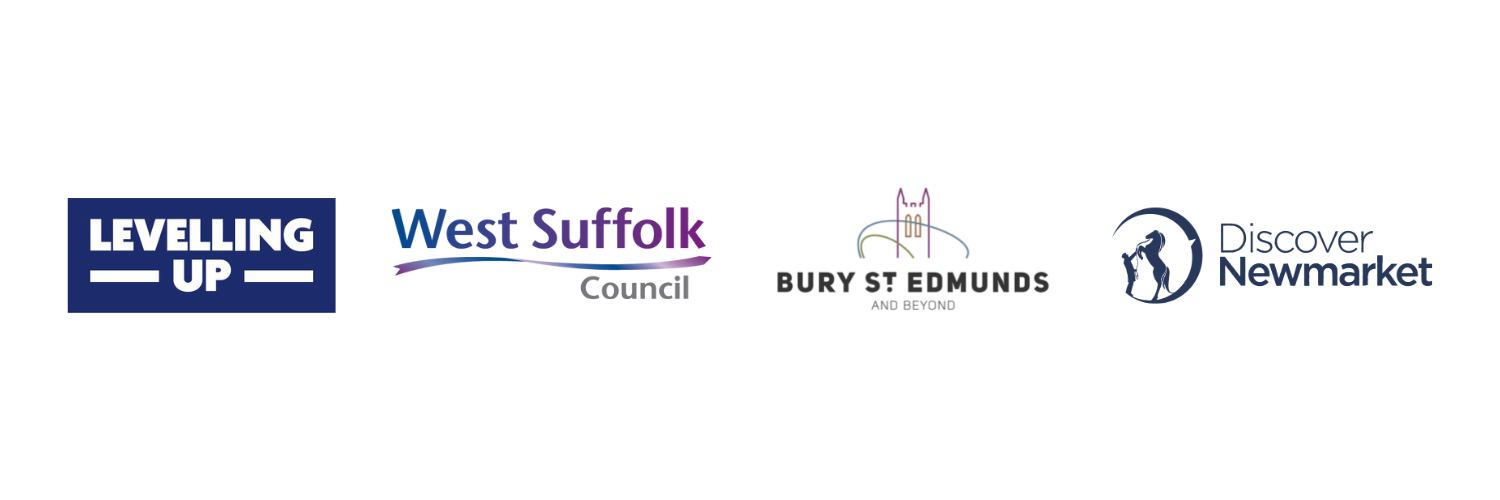 Funding and partner logos: Levelling up, West Suffolk Council, Bury St Edmunds and Beyond, and Discover Newmarket Funding and partner logos: Levelling up, West Suffolk Council, Bury St Edmunds and Beyond, and Discover Newmarket